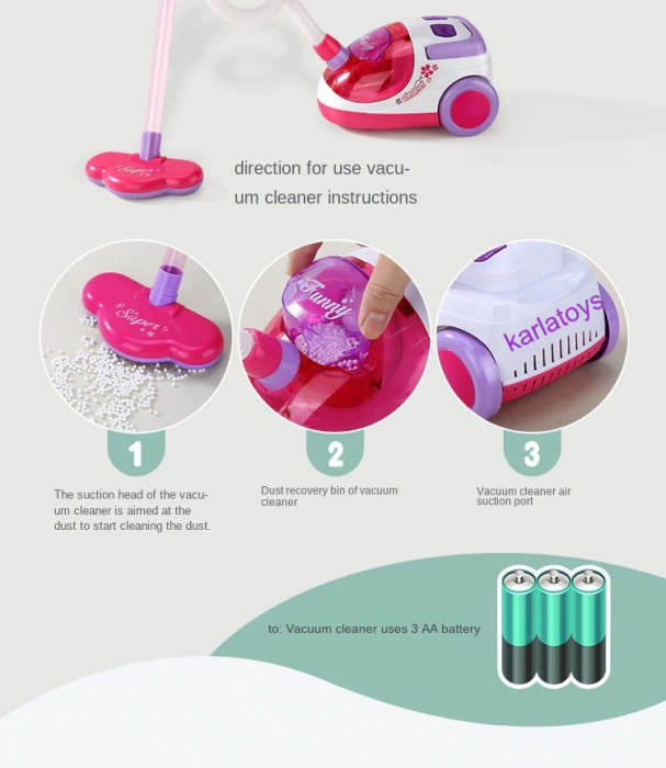 Set Curatenie Copii Troler cu Aspirator Carucior de curatenie jucarie cu accesorii [4]