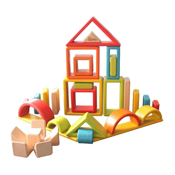 Cuburi  Lemn Stivuire Curcubeu - Set Cuburi Montessori Rainbow [7]