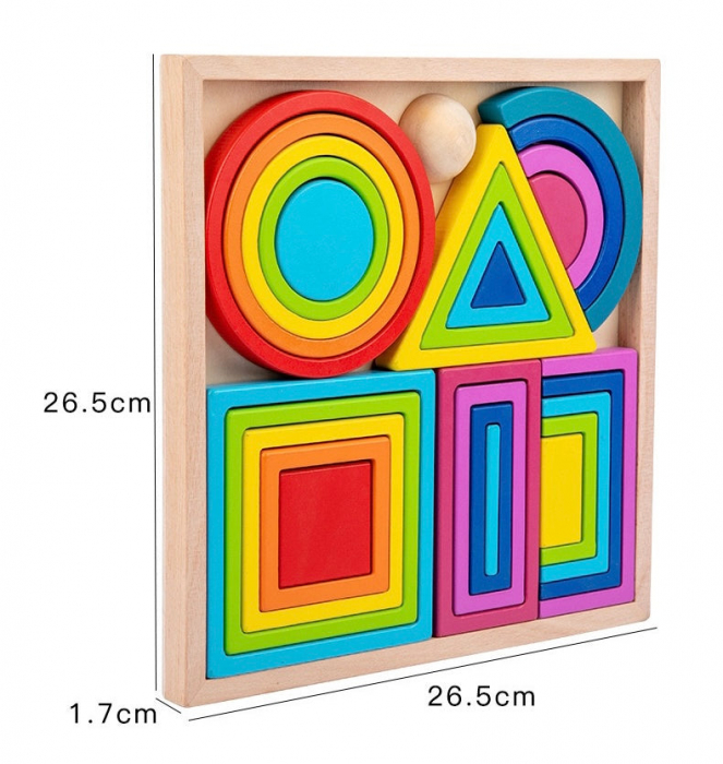 Set de Blocuri din Lemn cu Forme Geometrice Curcubeu - Joc Montessori Educativ [6]