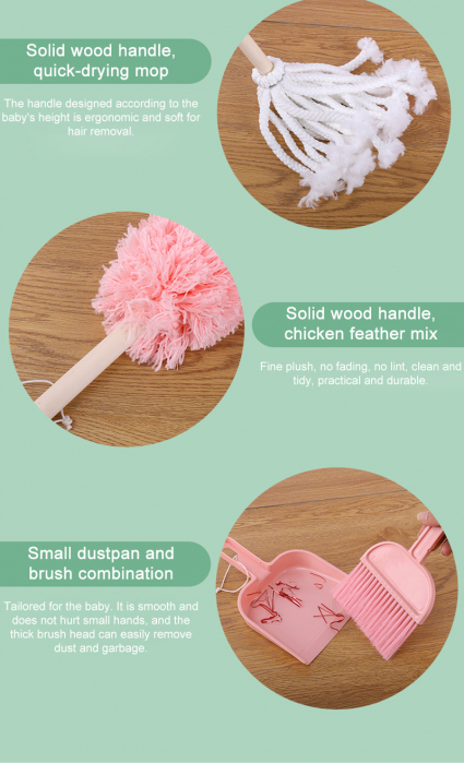 Set de curateni din lemn pentru copii Pink set [7]