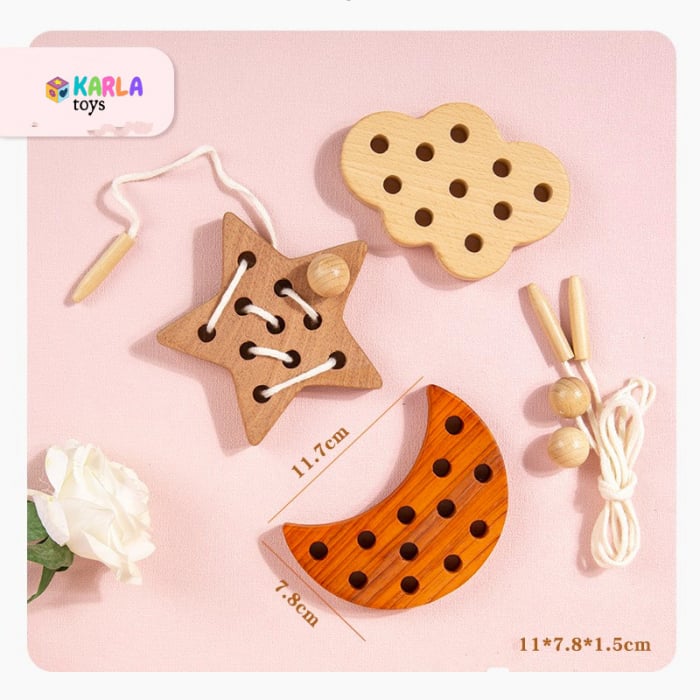 Set Joc din Lemn Montessori de Snuruit Natur Frunze Luna Stea Nor [2]