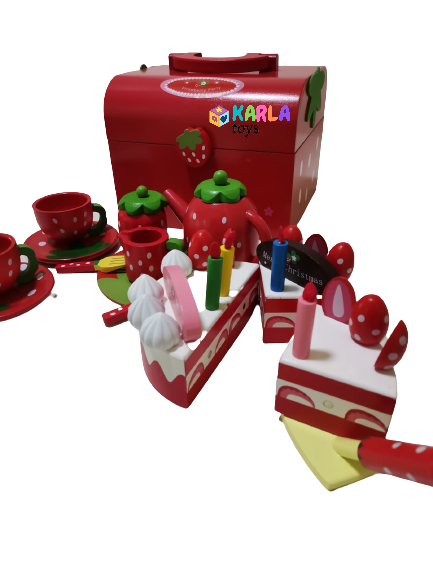 Set din lemn Cutia de picnic Capsuni Ceai si Tort [3]