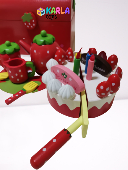 Set din lemn Cutia de picnic Capsuni Ceai si Tort [5]
