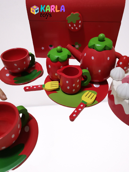 Set din lemn Cutia de picnic Capsuni Ceai si Tort [4]