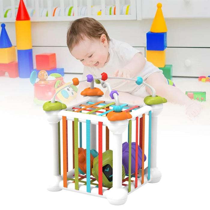 Set Jucarii Senzoriale pentru Bebelusi cu Franghii Elastice si Sortator de Forme [2]