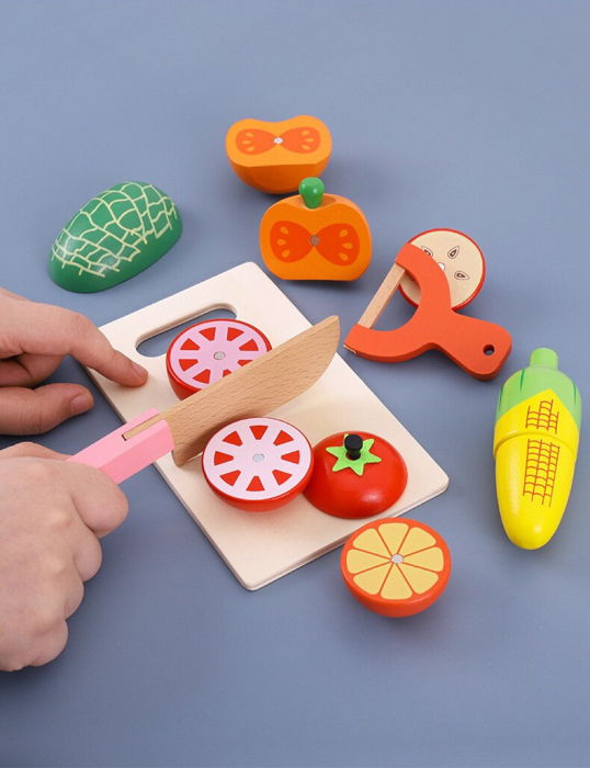Set Lada cu fructe si legume de feliat din lemn Jumbo 30 piese [3]