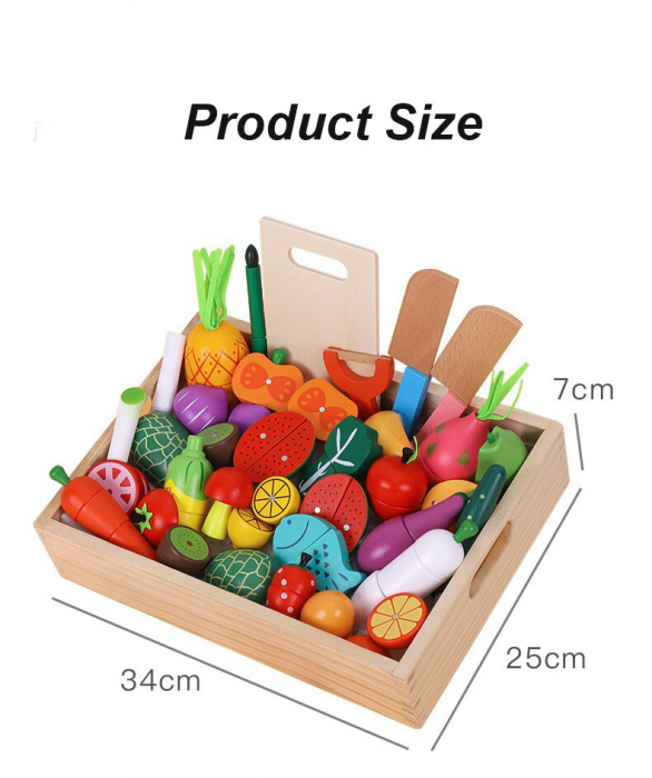 Set Lada cu fructe si legume de feliat din lemn Jumbo 30 piese [2]