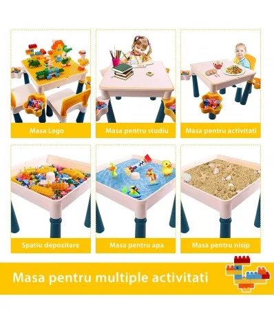 Set Masuta Activitati Tip LEGO cu Scaunel pentru Copii  Multifunctionala 108 piese [3]