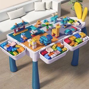 Set Masuta Activitati Tip LEGO cu Scaunel pentru Copii  Multifunctionala 108 piese [2]
