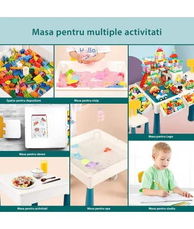 Set Masuta Activitati Tip LEGO cu Scaunel pentru Copii  Multifunctionala 108 piese [7]