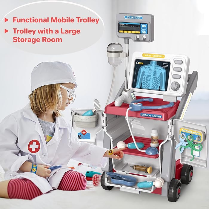 Set Medical Carucior Roz Doctor Stetoscop ECG cu Raze X – 16 Piese [2]