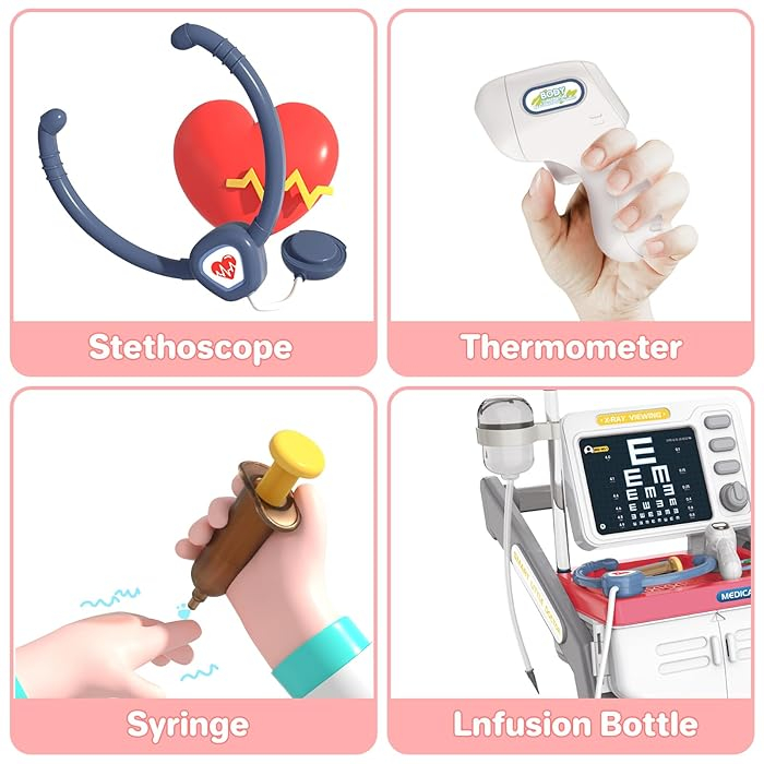 Set Medical Carucior Roz Doctor Stetoscop ECG cu Raze X – 16 Piese [3]