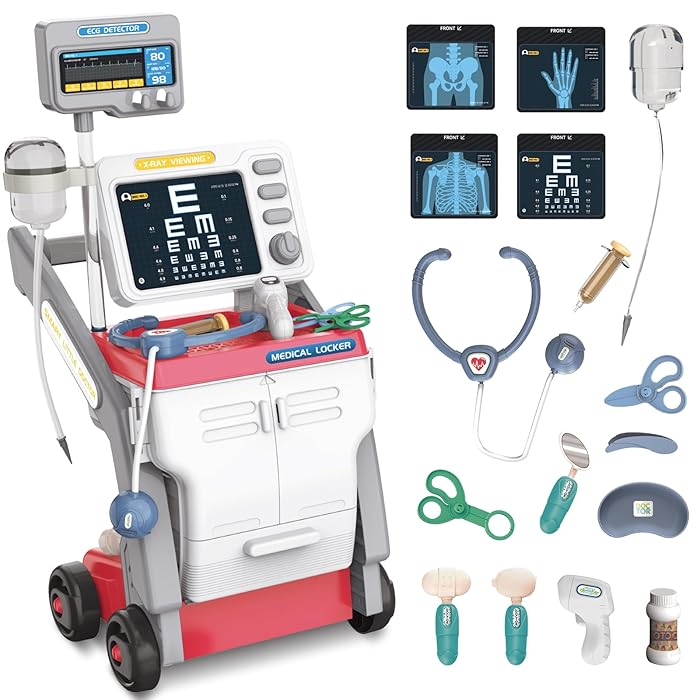 Set Medical Carucior Roz Doctor Stetoscop ECG cu Raze X – 16 Piese [4]
