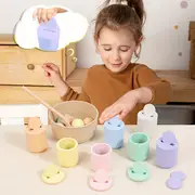 Set Montessori din Lemn – Bile si Cupe Macaron Pastel [2]