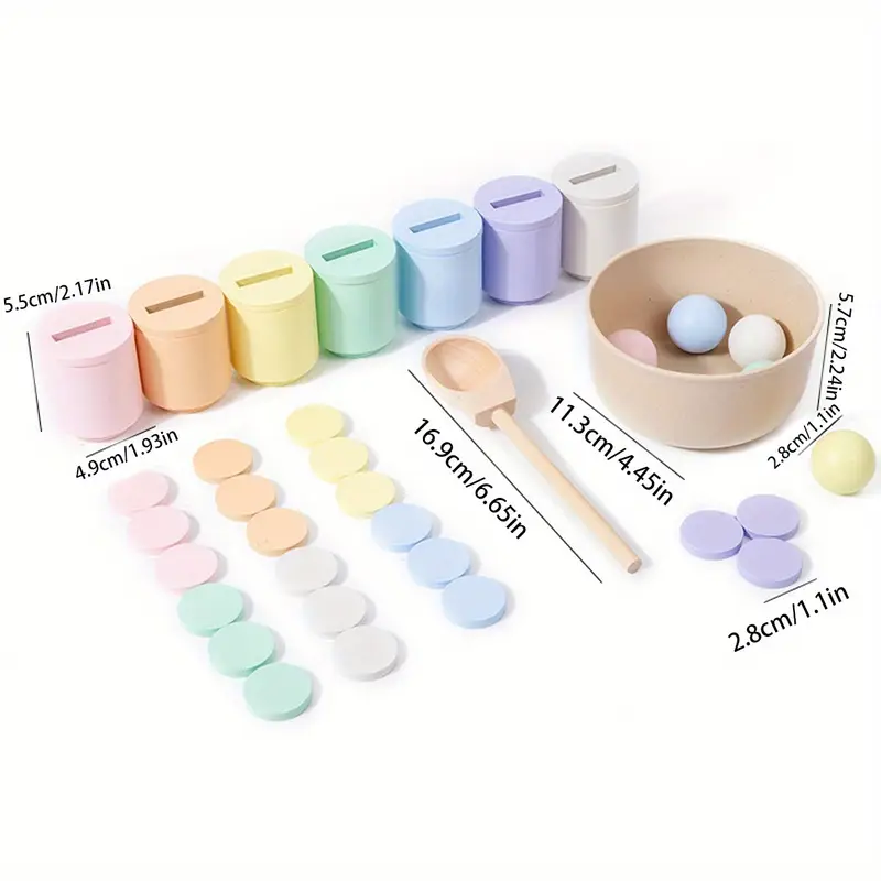Set Montessori din Lemn – Bile si Cupe Macaron Pastel [3]