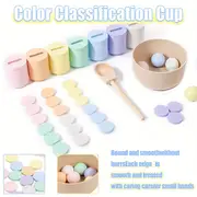 Set Montessori din Lemn – Bile si Cupe Macaron Pastel [5]