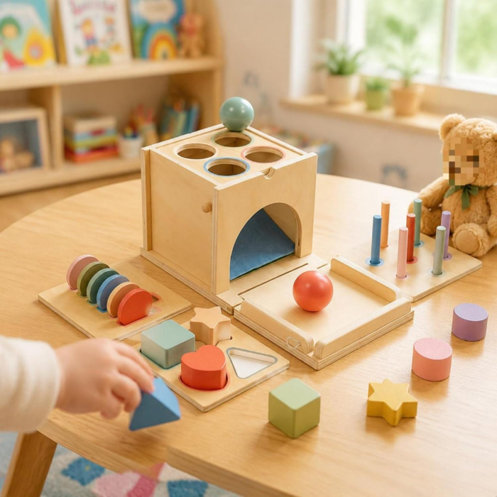 Set Montessori Lemn 4 in 1 Sortare Forme Culori Pegs Cuburi Copii [4]