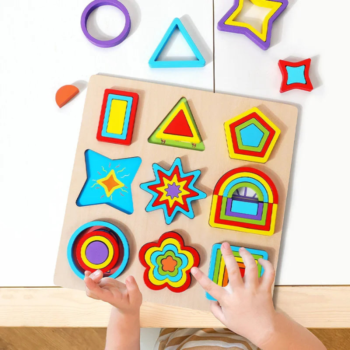 Puzzle Geometric din Lemn Montessori – Tabla Educationala Forme si Culori [3]