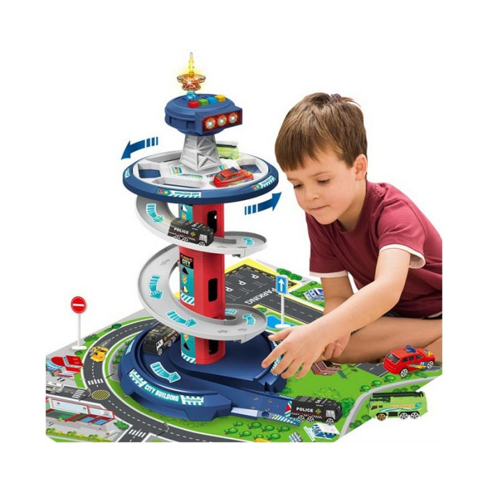 Set Parcare Auto Etajata cu Turn de Control Pista Circulara Rotativa, Lumini si Sunete [2]