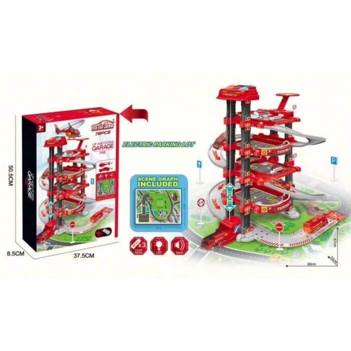 Set Parcare Pompieri Etajata cu Covor de Joaca Lift Interactiv, Lumini si Sunete [2]