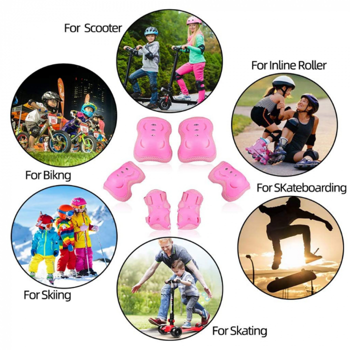 Set Protectii Role Skateboard Roz - Coate, Genunchi, Palme [3]