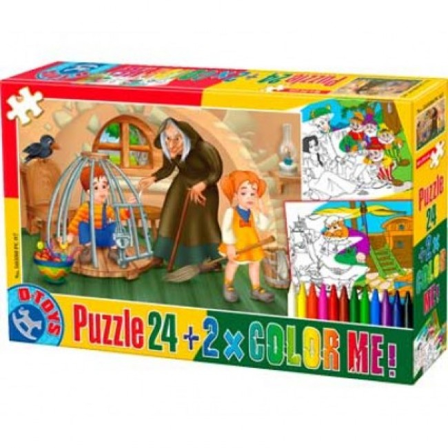 Set Puzzle 24 piese + 2 fișe de colorat și 12 creioane colorate Hansel și Gretel [1]