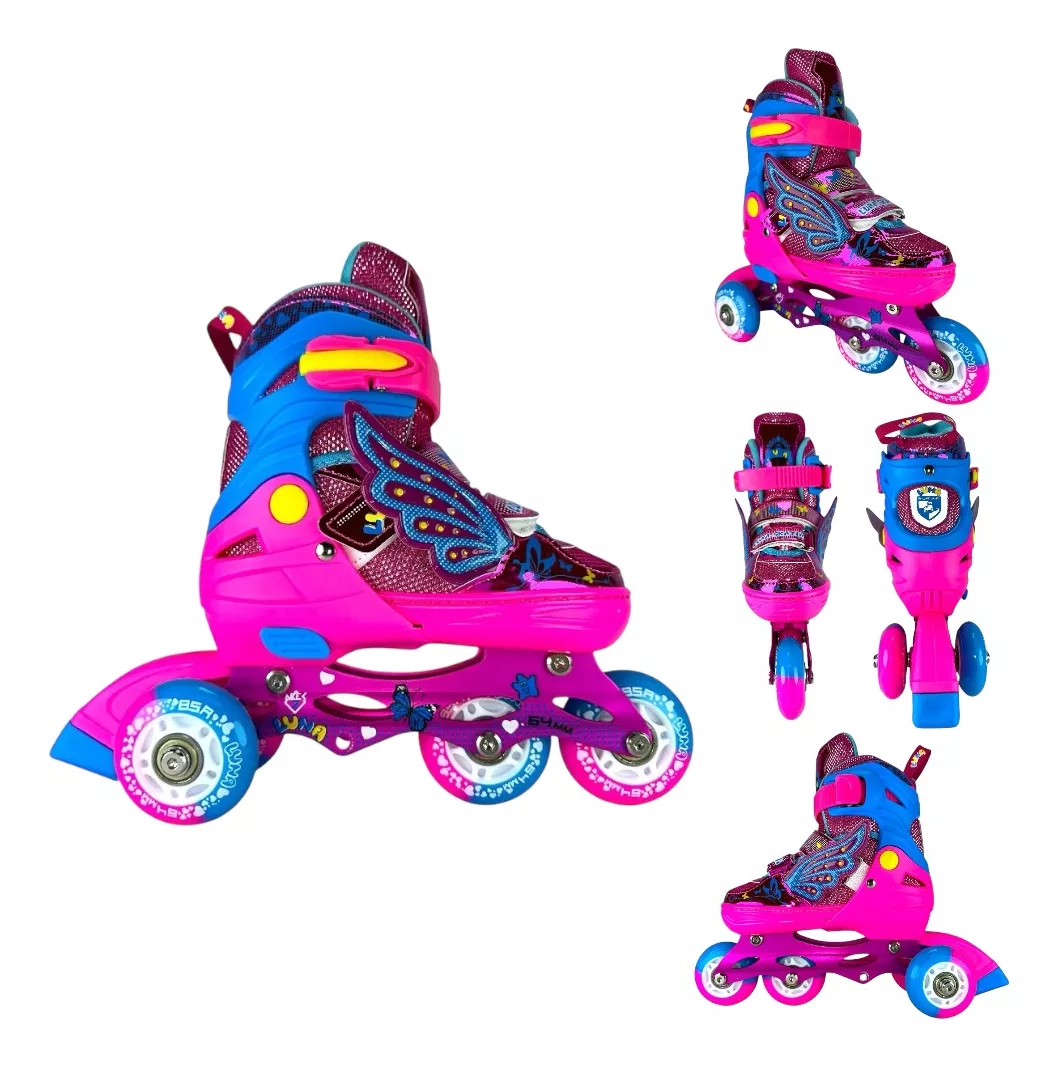 Set Role Copii 2 in 1 Convertibile – Patine Quad si Inline Fucsia cu Protectii 30-34 [6]