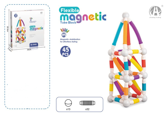 Set STEM magnetic 45 piese, bile si tuburi flexibile colorate, jucarie educativa [1]