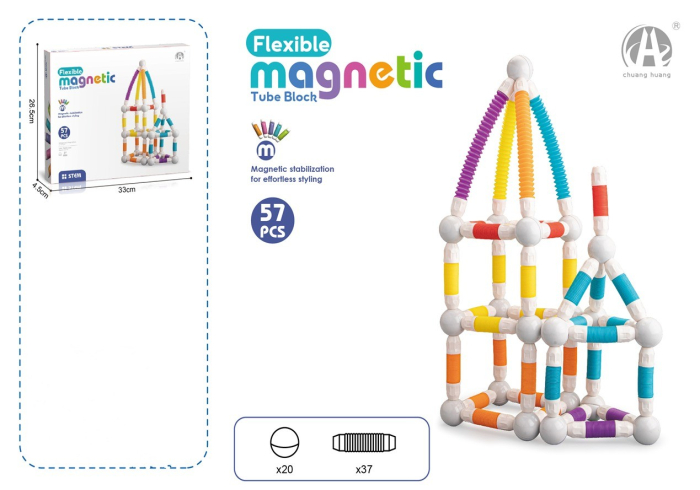 Set STEM magnetic 57 piese, bile si tuburi flexibile colorate, jucarie educativa [1]