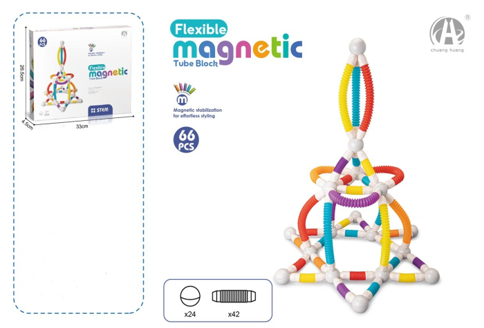 Set STEM magnetic 66 piese, bile si tuburi flexibile colorate, jucarie educativa [1]