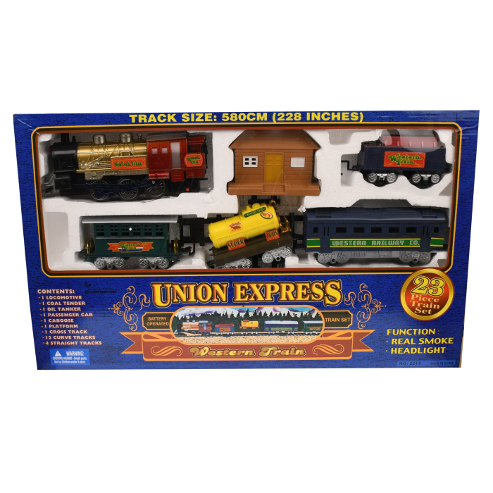 Trenulet electric cu aburi Union Express, lumini si sunete, 23 piese, 580 cm circuit [1]