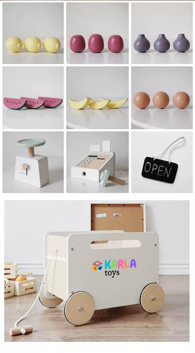 Stand de Lemn cu Fructe si Carucior de Cumparaturi  Market Nunukids [2]