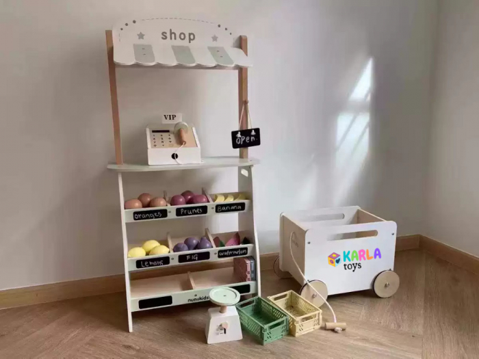 Stand de Lemn cu Fructe si Carucior de Cumparaturi  Market Nunukids [3]