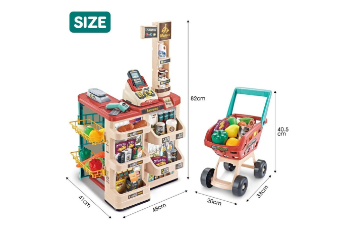 Supermarket Jucarie 48 Piese cu Carucior, Scanner, POS, Casa Marcat [5]