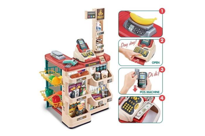 Supermarket Jucarie 48 Piese cu Carucior, Scanner, POS, Casa Marcat [2]