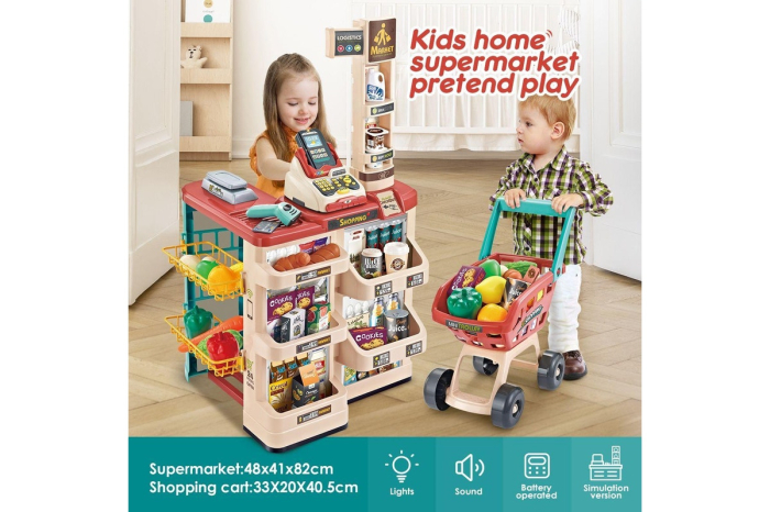 Supermarket Jucarie 48 Piese cu Carucior, Scanner, POS, Casa Marcat [4]