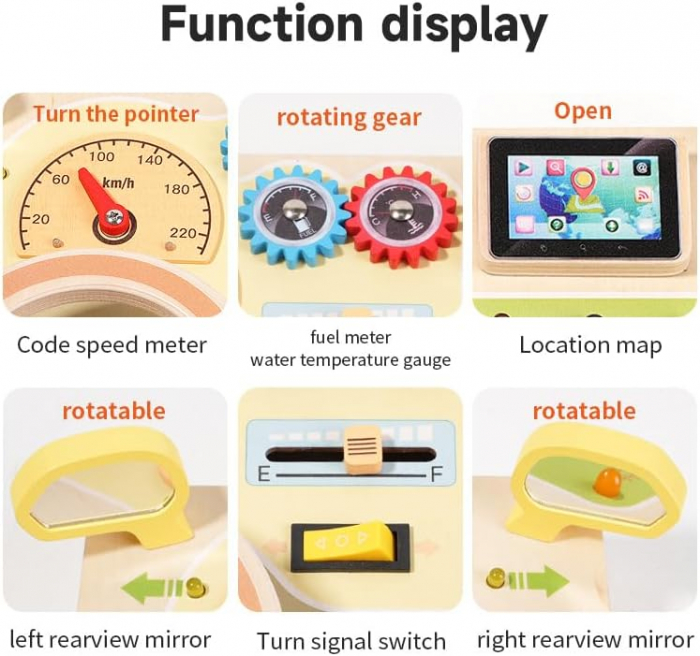 Tabla Busy Board Montessori din Lemn cu Volan și Comutator LED [3]