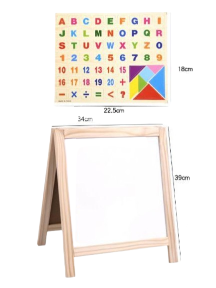 Tabla Educativa cu 2 Fete din Lemn - Litere, Cifre si Tangram Magnetice [4]