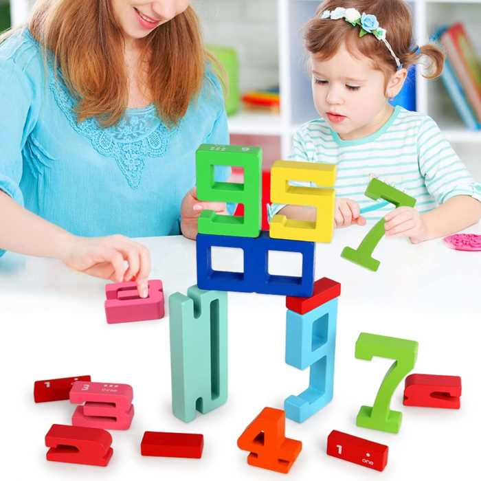 Tablă Educativă Montessori cu Numere din Lemn pentru Stivuire și Echilibru [3]