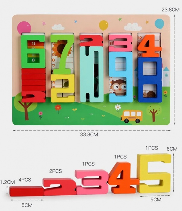 Tablă Educativă Montessori cu Numere din Lemn pentru Stivuire și Echilibru [5]
