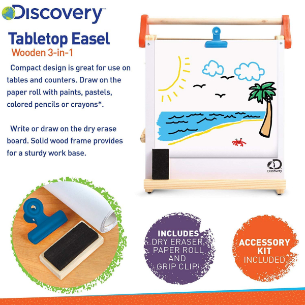 Tabla din lemn cu rola de hartie 3 in 1 Discovery Kids [4]