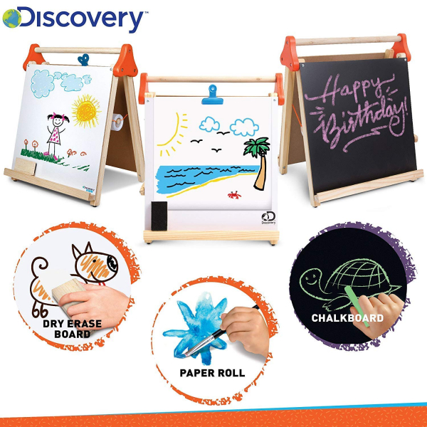 Tabla din lemn cu rola de hartie 3 in 1 Discovery Kids [6]