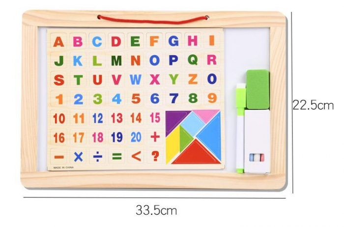 Tabla Magnetica din Lemn 4 in 1 cu Cifre, Litere si Tangram [7]