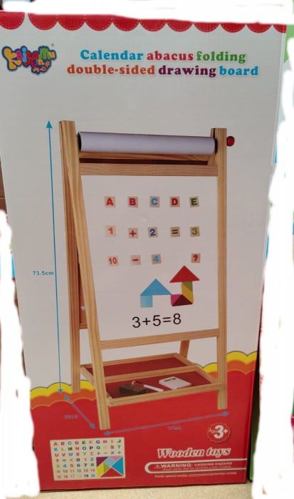 Tabla Magnetica Multifunctionala Lemn – Sevalet Educational 2 in 1 cu Rola Hartie, Abac, Ceas, Litere si Cifre [2]