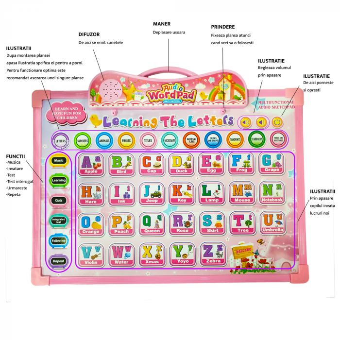 Tableta educativa cu 2 fete sunete in limba engleaza Wardpad [5]