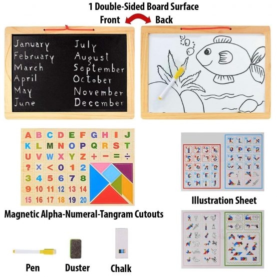 Tabla Magnetica din Lemn 4 in 1 cu Cifre, Litere si Tangram cu Snur de Agatat [3]
