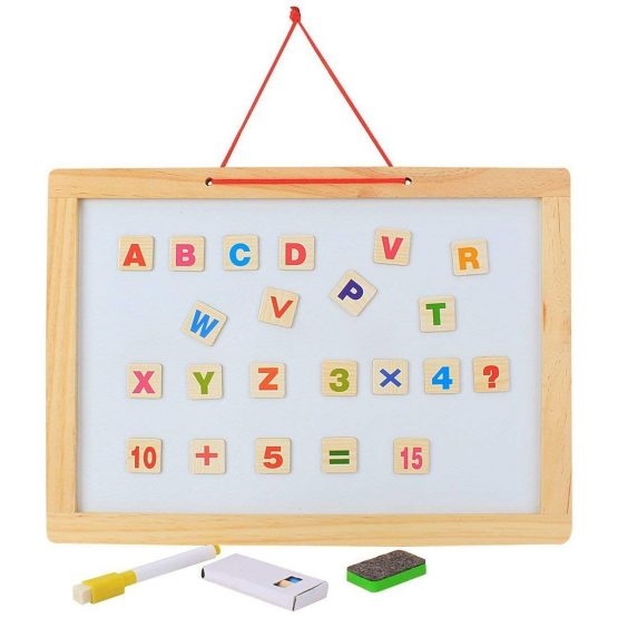 Tabla Magnetica din Lemn 4 in 1 cu Cifre, Litere si Tangram cu Snur de Agatat [5]