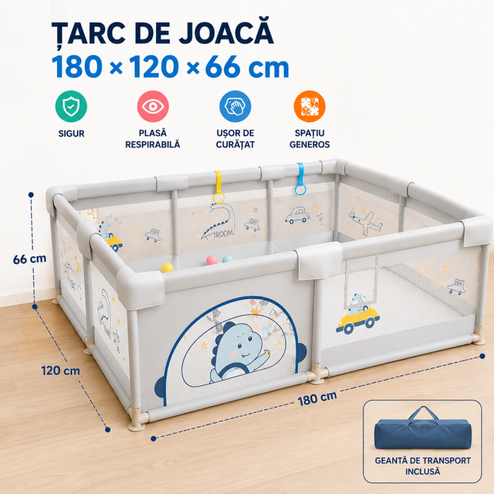 Tarc de Joaca Dinozaur pentru Bebelusi cu Bile Incluse Jumbo 120 x 180 cm [4]