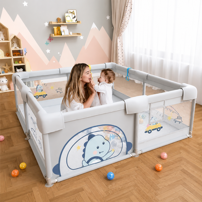Tarc de Joaca Dinozaur pentru Bebelusi cu Bile Incluse Jumbo 120 x 180 cm [3]