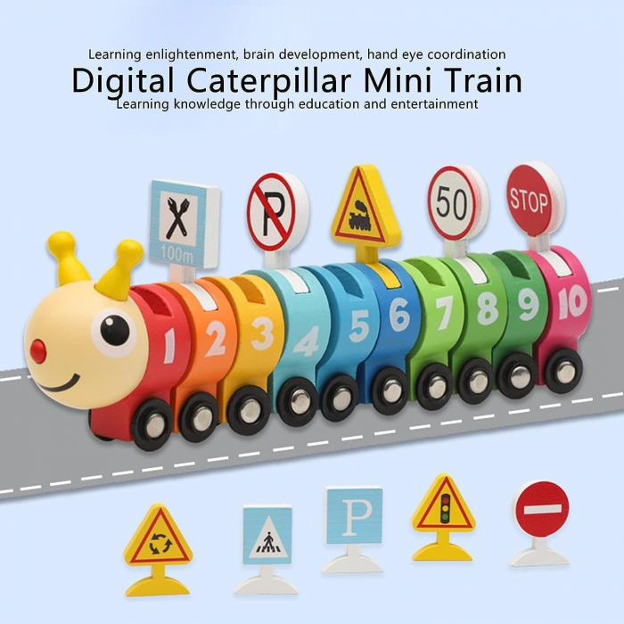 Tren din Lemn Omida colorata cu Cifre si semne de circulatie [6]